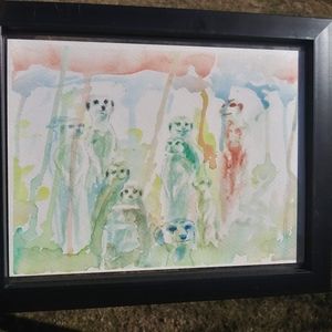 Meerkat Family Original Watercolor Painting Art Artisan Nature Animal Cute
